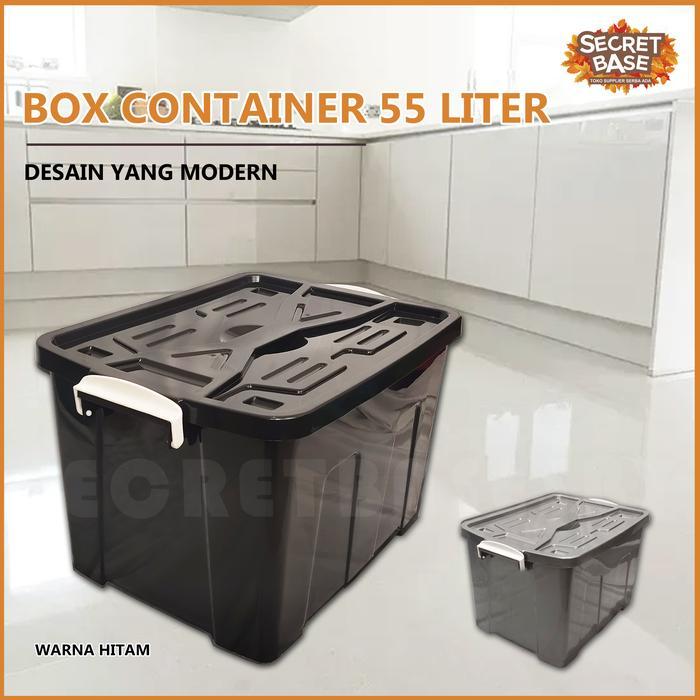 BOX CONTAINER 55 LITER + RODA - Kontainer Box Plastik / Container Box - Hitam
