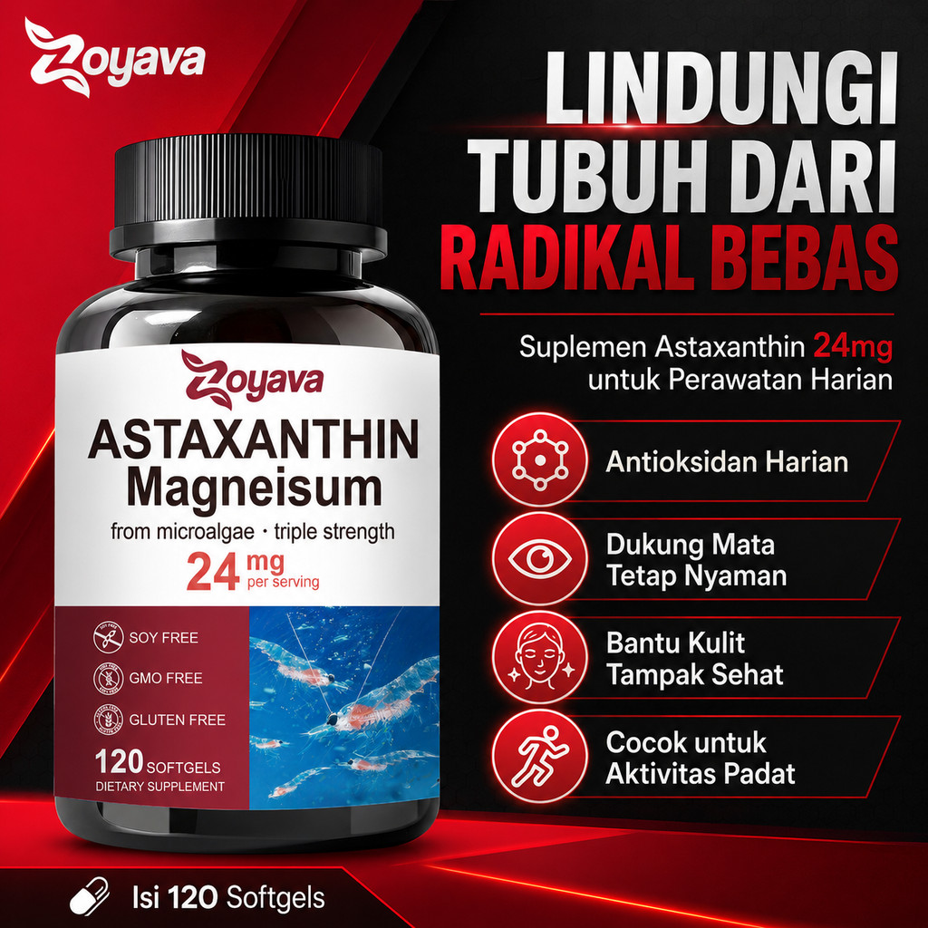Astaxanthin Magnesium Zoyava 24mg Suplemen Mata Kering Kulit Glowing Antioksidan Lutein Zeaxanthin