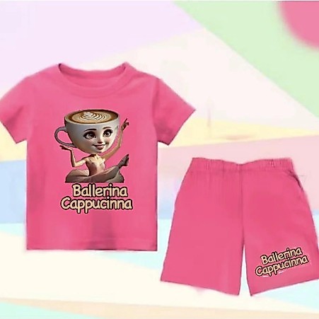 Setelan Anak Untuk 2- 11 Tahun Motif Balerina Gelas / Stelan Kaos Santai / Baju Kaos Anak Lengan Dan