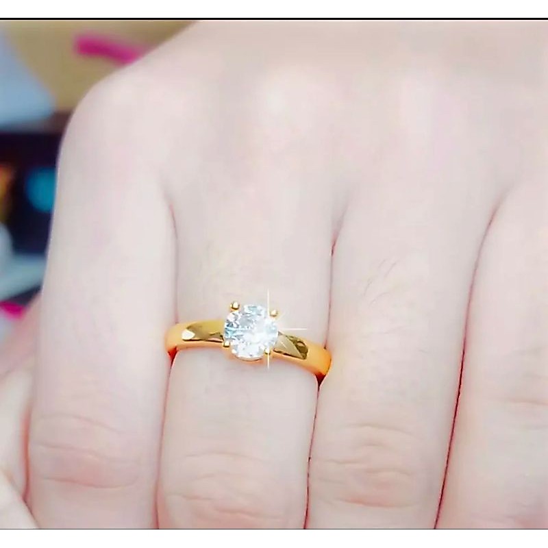 cincin mata satu wanita titanium asli anti luntur Anti karat, cincin perhiasan berlapis emas 24 kara
