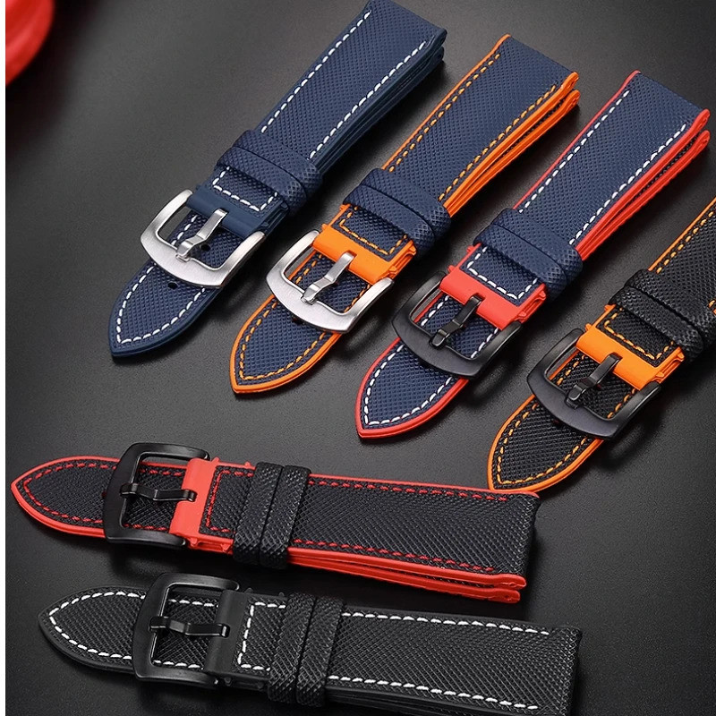 Tali Jam Tangan Kanvas Nilon Karet 20mm 22mm 24mm Tahan Air untuk Jam Tangan Breitling Omega IWC Cit