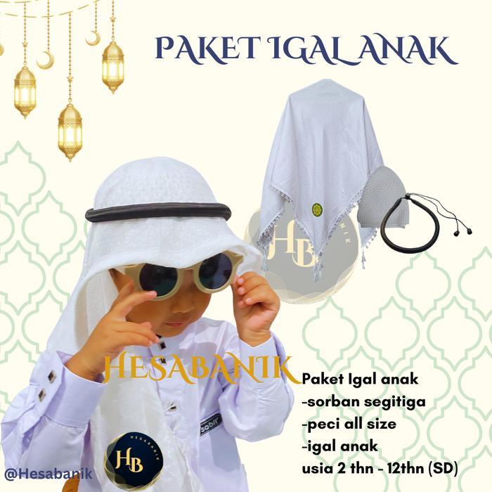 promo Ikat kepala sorban /  paket igal anak 2-9tahun / igal arab / igal sorban - Putih, paket igal a