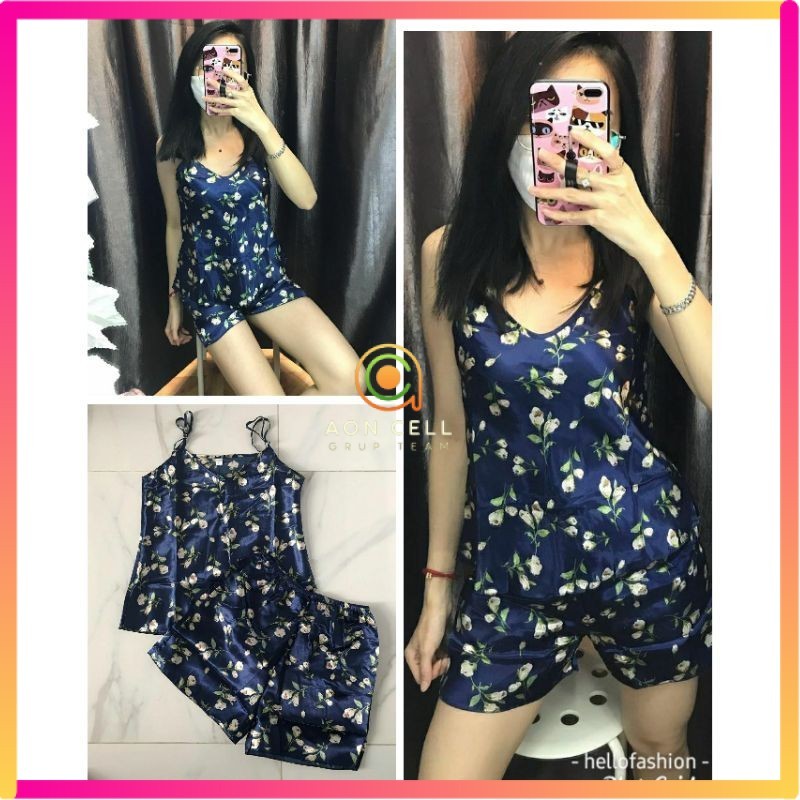 STELAN SEXY SATIN IMPORT SET SATIN TANPA LENGAN PIYAMA SATIN TALI 1 [an]