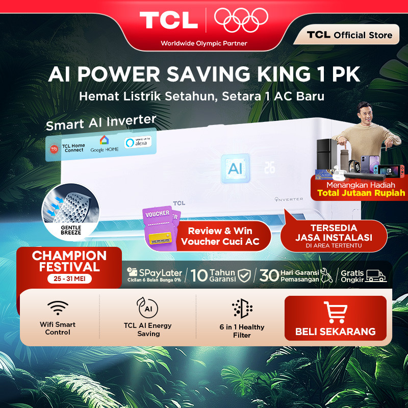 TCL AC AI Inverter Pro Wi-Fi 1 PK - Power Saving - Smart Home Control - Gentle Cool - Healthy Filter