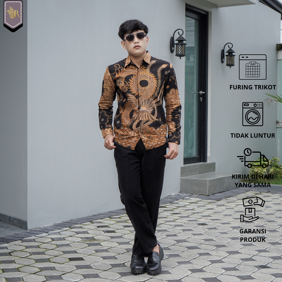 Kemeja Batik Pria Premium Slimfit Lengan Panjang Motif Elegan Terbaru Kekinian Motif NAGASENA