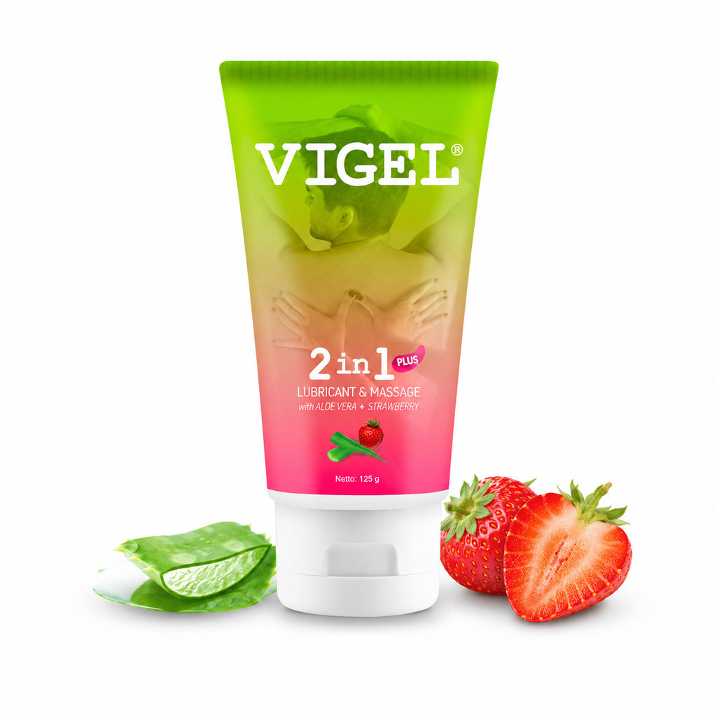 Extra Gratis Ongkir Vigel 2 in 1 Plus Aloe Vera Strawberry Lubricant & Massage Gel 125g Gel Pelumas 
