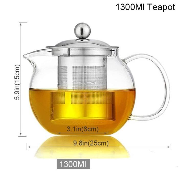 Teko Teh Kaca Borosilikat Tahan Panas Untuk Teh Ukuran Besar - Kecil Infuser Bening Set Teh Ceret Ka