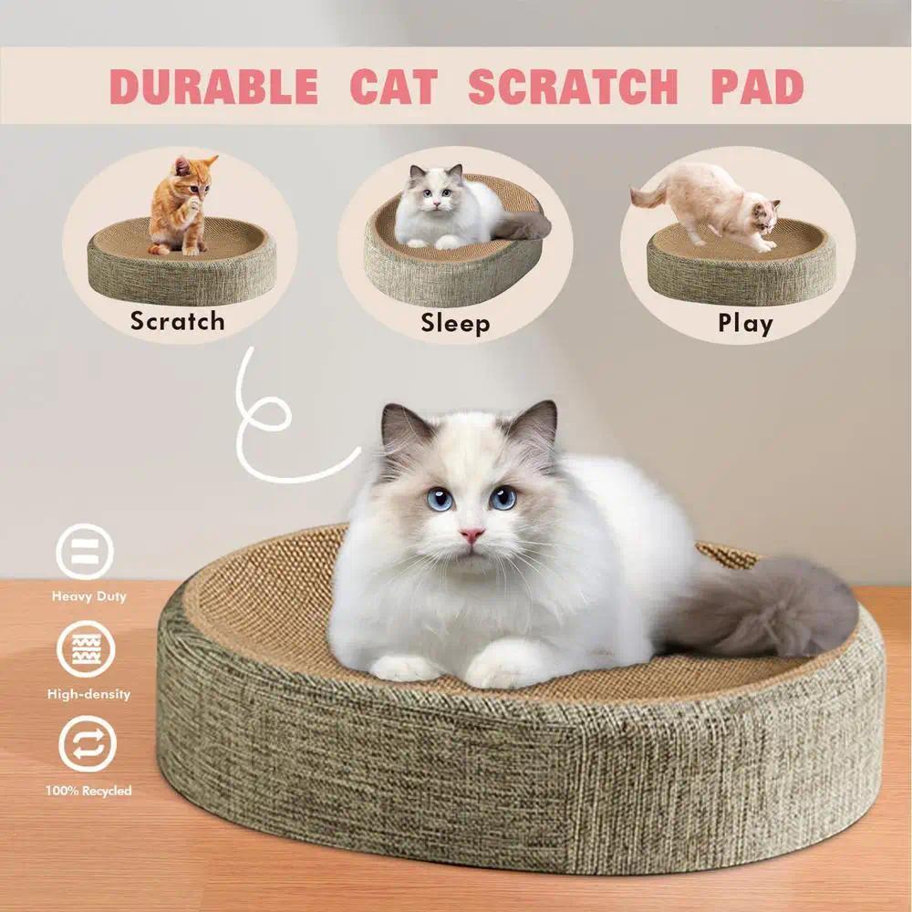 1 Set 2-in-1 Cat Scratching Board & Bed, Sisal for Furniture Protection, Durable Oval Scratcher with