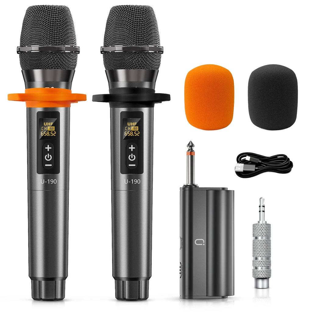 Karaoke Microphone Wireless Mic, Universal Professional UHF Dynamic Mic System with Receiver, Handhe