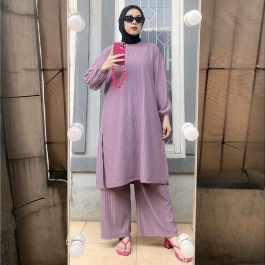 Onset Tunik Knit Hornet / Stelan Knit Terbaru / Set Tunik Atasan Cantik Celana Nyaman Panjang Lembut