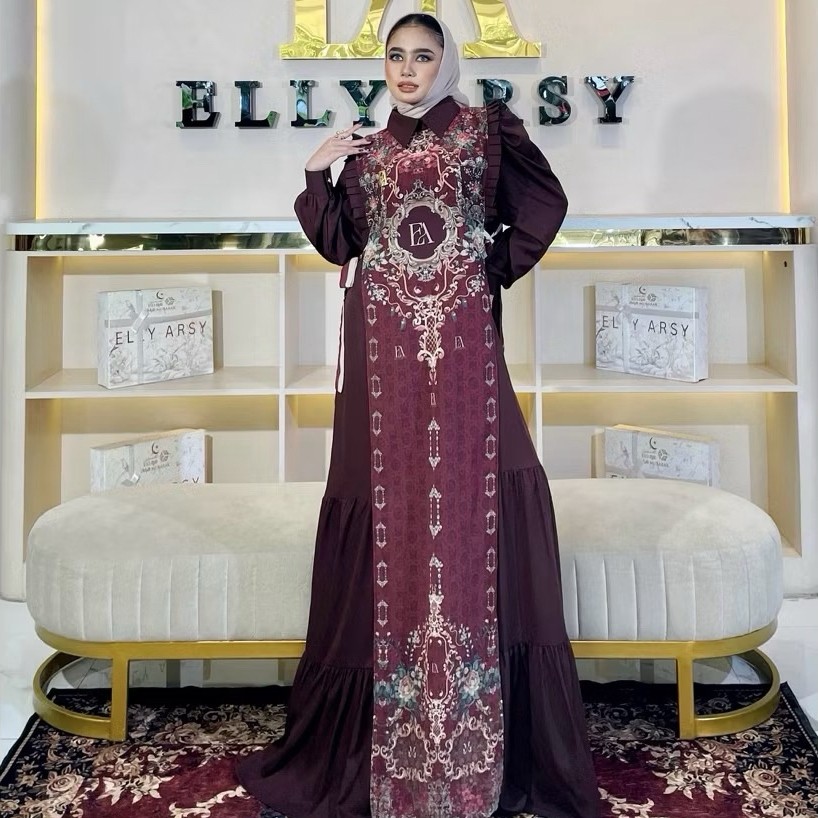 Arina Dress Material Lady Zr Ceruty Tuan Putri Pattern Exlusive By Elly Arsy Only Gamis (Tanpa Hijab