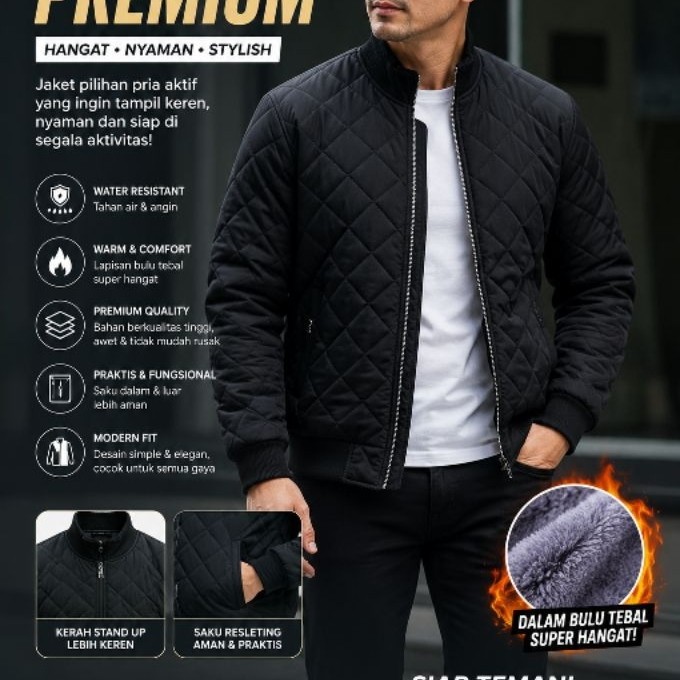 Jaket Bomber Pria Korean Style Bulu Tebal Premium