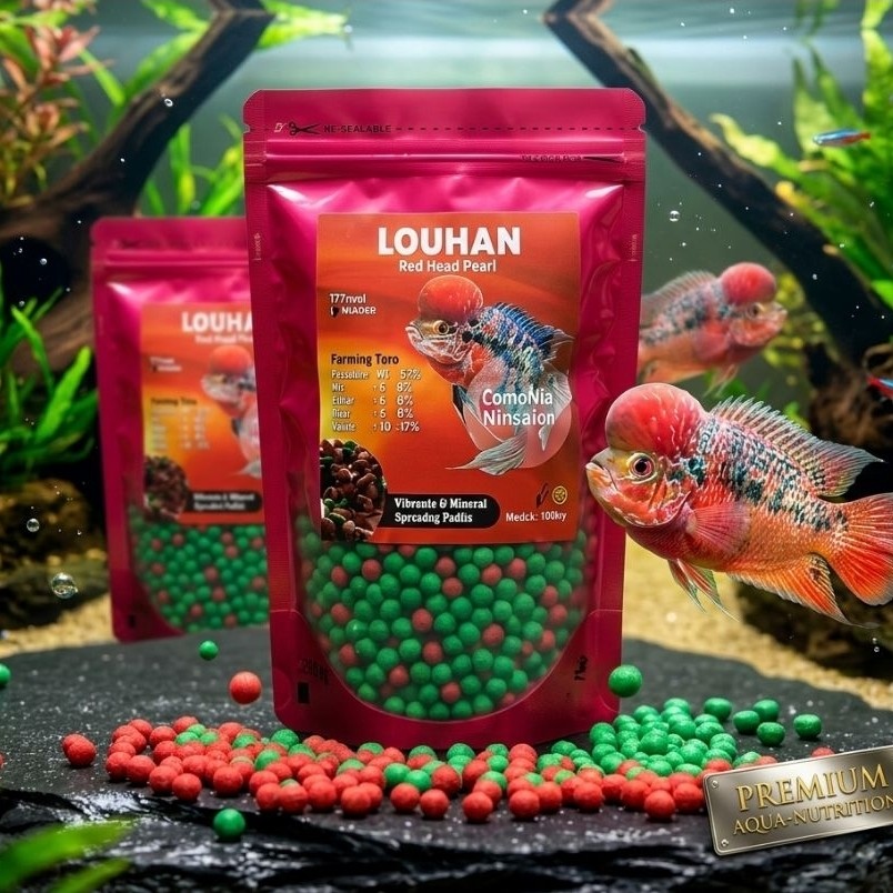 Pelet Ikan Louhan Jenong dan Warna Red Head Plus Spirulina Pelet 50gr dan 100gr