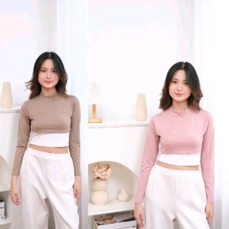 Manset India Crop Top Lengan Panjang Setengah Badan untuk Inner Wanita