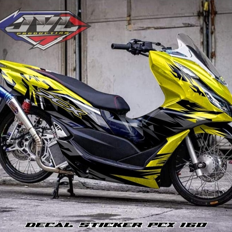 Decal Motor PCX 160 Full Body Desain Grafis Kuning Hitam Modern Tahan Panas Hujan Promo COD