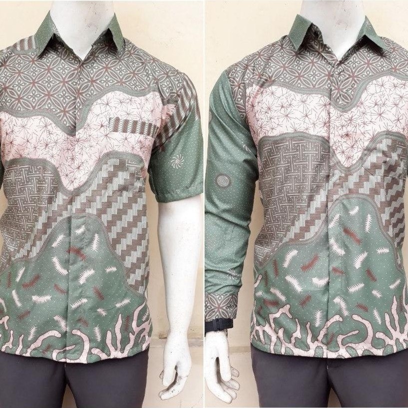 NEW TERBARU Batik Kawung Hijau Sage Kemeja batik pendek dan Kemeja Batik panjang cowok BATIK Hijau s