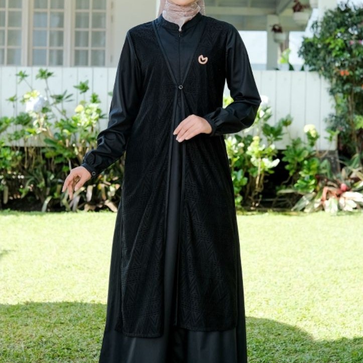 Gamis Mutif Anastasia Moonless Black Bahan Batari Brukat