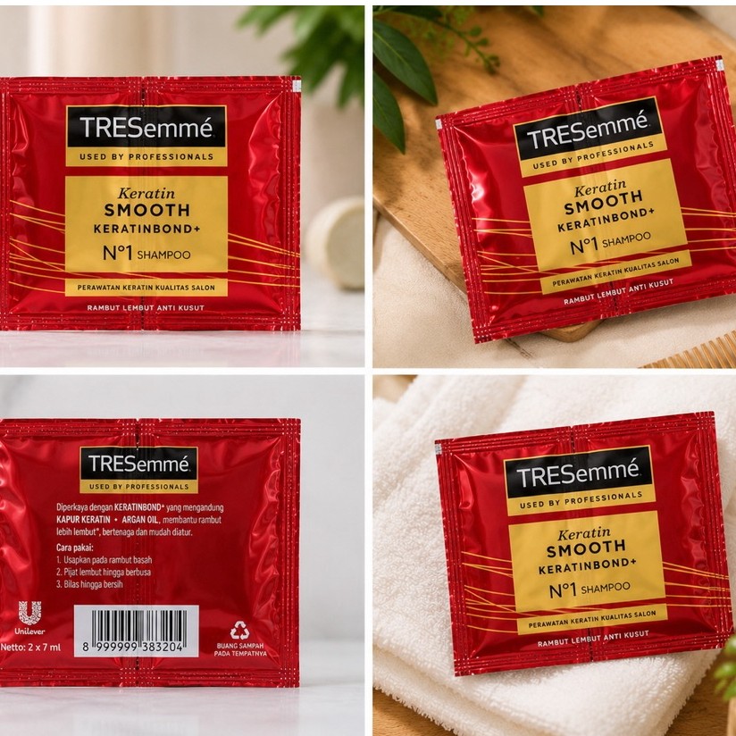Shampoo Sachet TRESemmé 12 Pcs - Keratin Smooth, Rambut Halus & Kuat