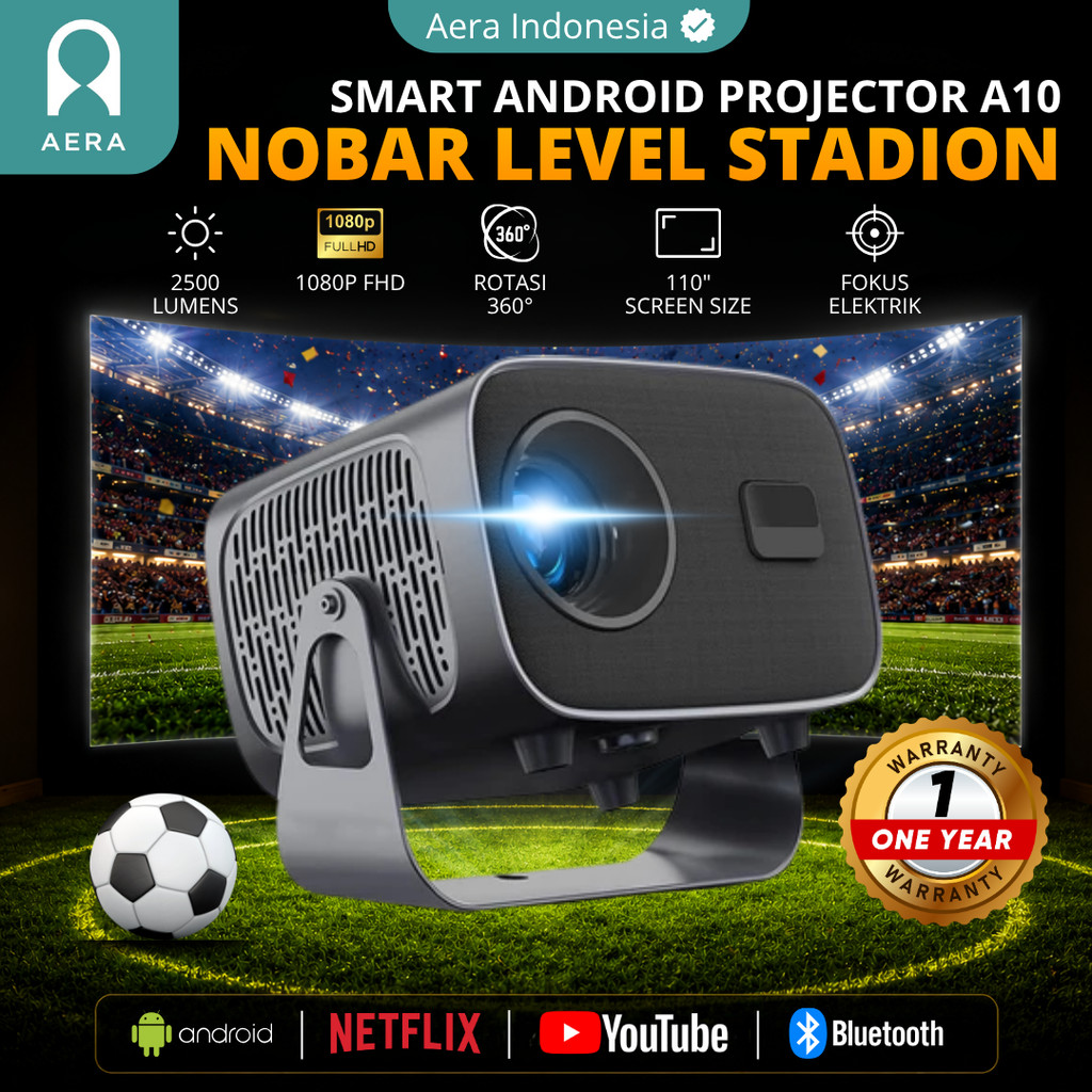 Aera Proyektor Android A10 2500 Lumens Full HD Proyektor Mini Portable Android Wifi Bluetooth Mirror