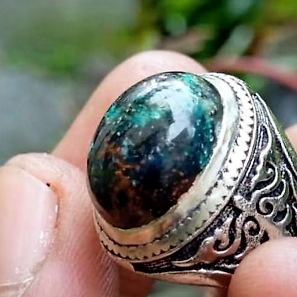 CINCIN BATU AKIK BACAN KEMBANG HIJAU ELEKTRIK