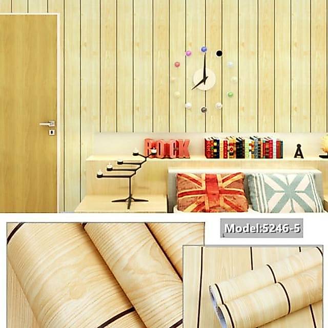 Wallpaper stiker kayu kuning 