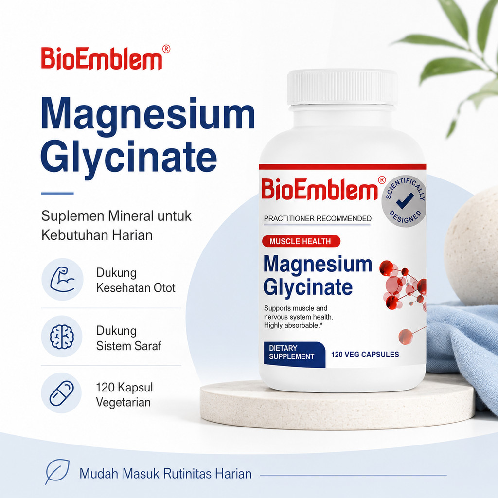 BioEmblem Magnesium Glycinate 120 Kapsul Vegetarian | High Absorption Magnesium