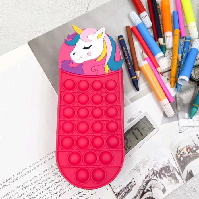 BIG SALE Tas Pensil Pop it / Case / Dompet / Kotak Pensil / Tempat Pensil Pop it Karakter Unicorn St