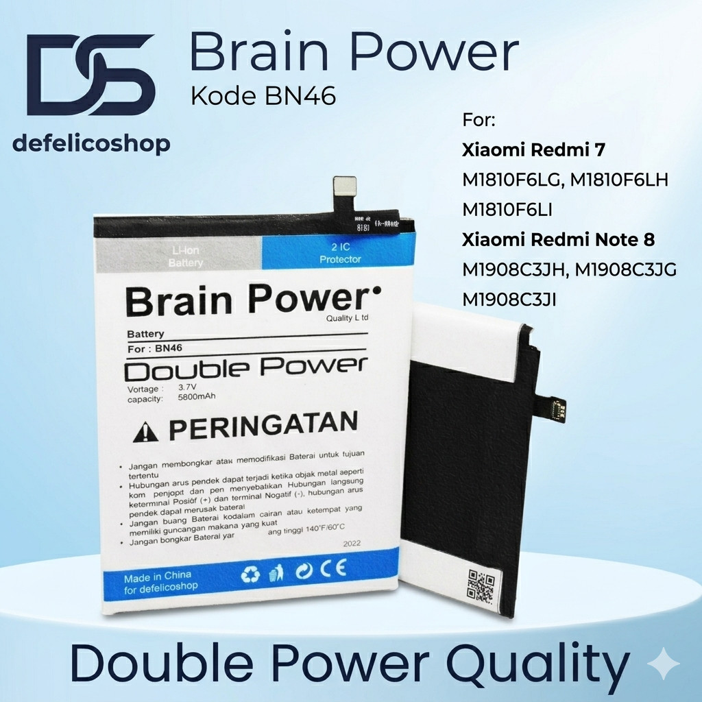 Baterai Battery batre Xiaomi BN46 - Redmi 7 - Note 8 Brain power Double Power Batre Xiomi Ori BN 46
