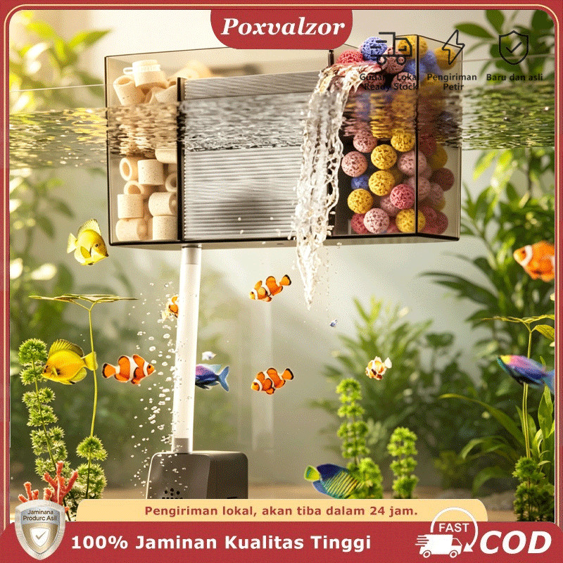 Poxvalzor 3 in 1 Filter Air Aquarium Gantung Air Terjun Akuarium Box Multifuctional Bio Top Filter A