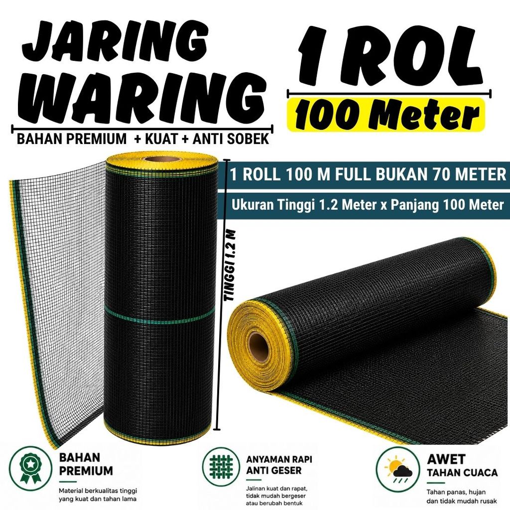 Jaring Waring Ukuran 100 M x 120 CM / Jaring Waring Pagar Kebun / Sekat Kolam / Pagar Ayam