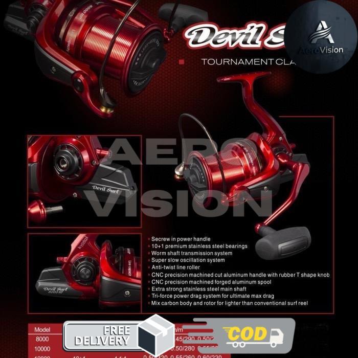 Reel Pancing Long Spool Kyoto Devil Surf 8000 10000 12000 Terbaik Drag 25kg Power Handle - 8000
