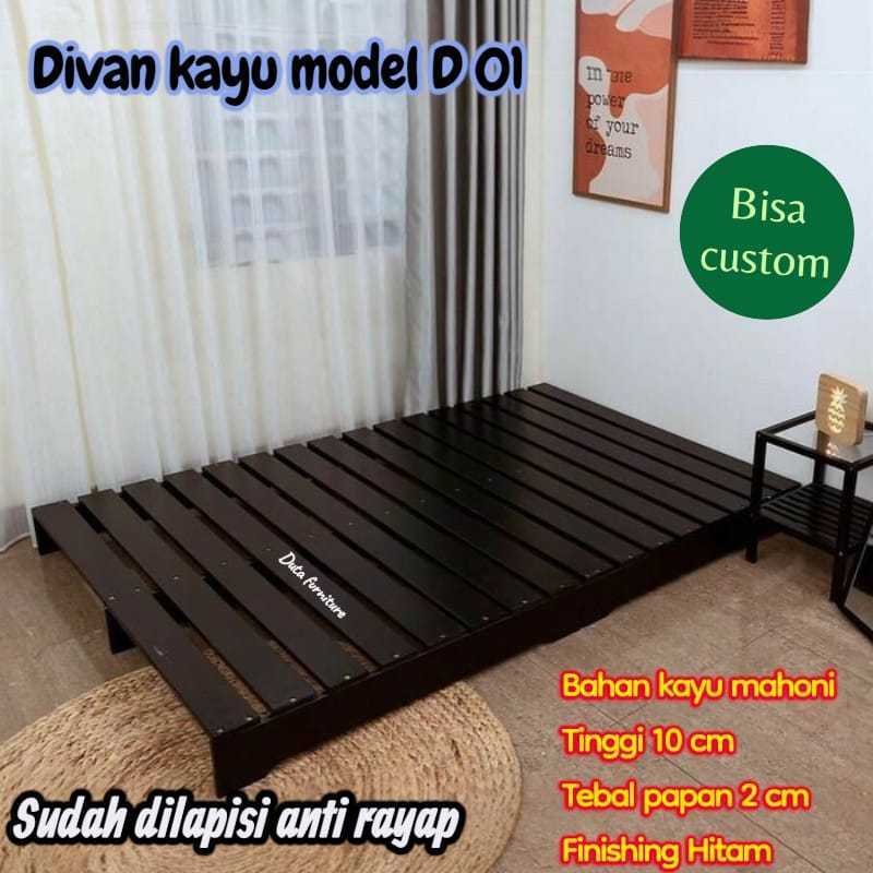Divan kayu alas tidur Tatakan Dipan Minimalis Kayu Hitam Doff Modern 80x200 90x200 100x200 200x200