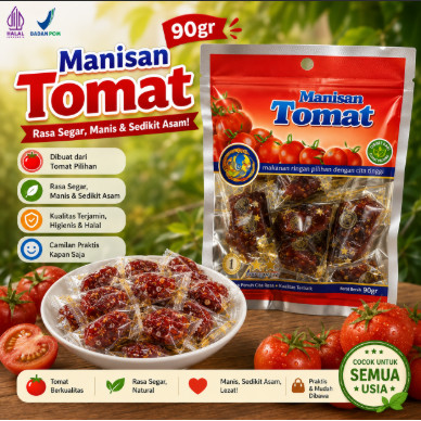 Manisan Tomat Kering 90g HALAL Cemilan Buah Kering Tanpa Pengawet Snack Manis Segar