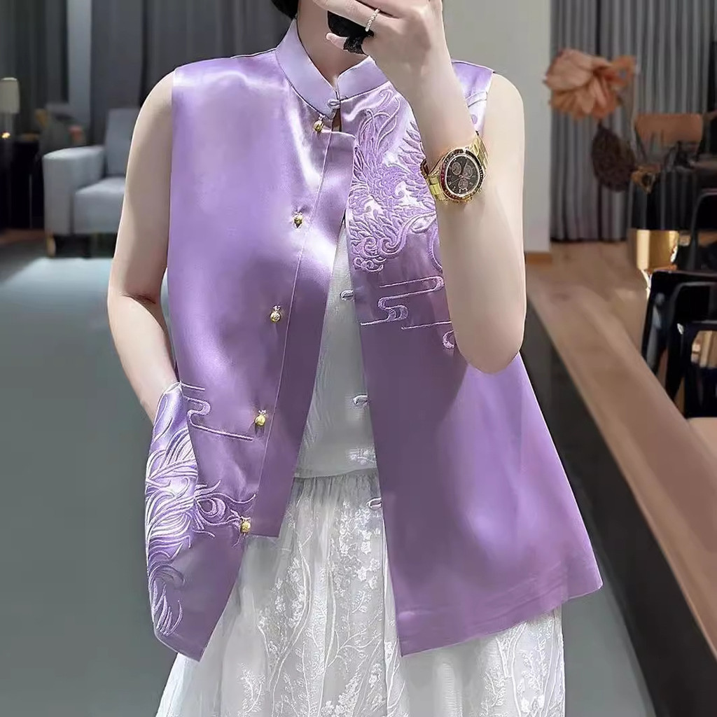 Atasan Hanfu wanita berkualitas tinggi Jaket rompi cheongsam