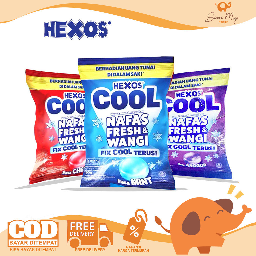 HEXOS Cool 100g Mint, Cherry, Anggur | Permen Hexos 100g Nafas Fresh & Wangi Fix Cool Terus