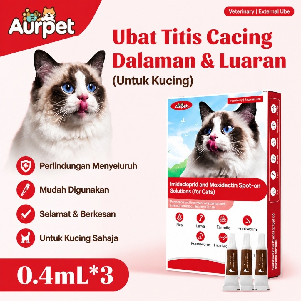 Cairan Anti Parasit Kucing, Menembus Kulit, Anti Parasit Luar dan Dalam Tubuh, Mengandung Imidaklopr
