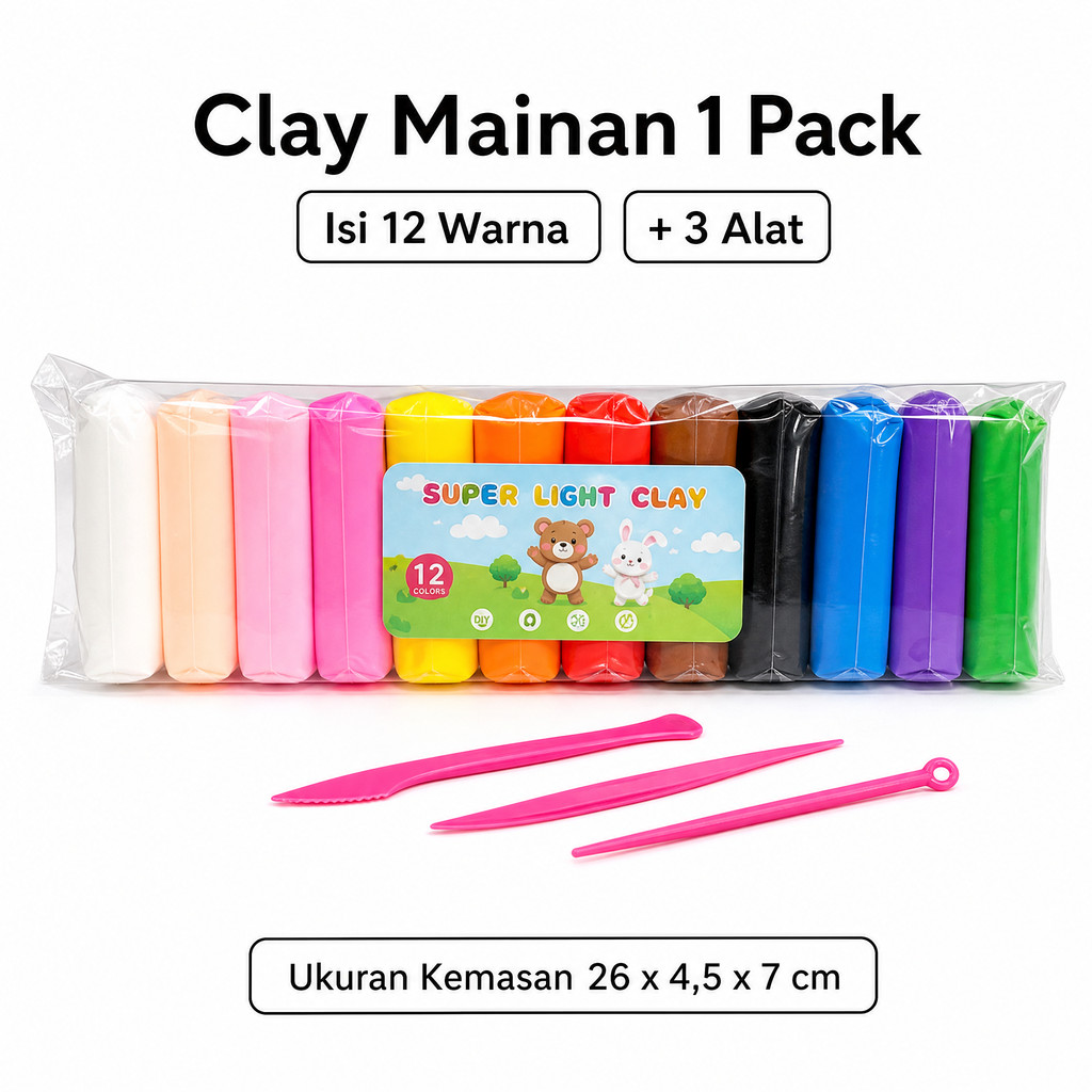 [FS GROSIR] Clay Press Mainan Edukasi Anak Plastisin Lilin Mainan Clay Polymailer Isi 12 Pcs Free Pi