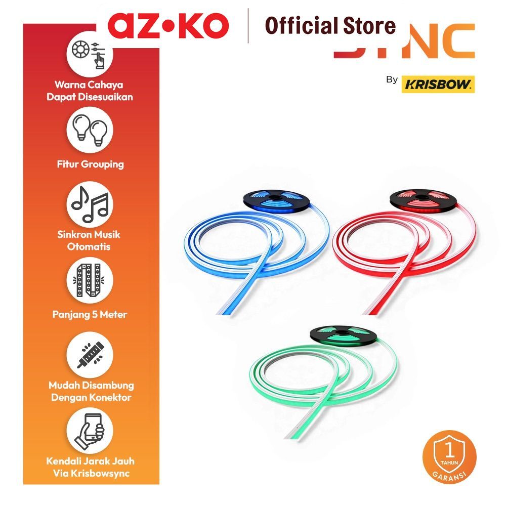 AZKO Krisbow Sync Set Lampu Led Strip Neon Flex Rgb 45 Watt 5 mtr - Mix Neon Flex Lampu Fleksibel Pi