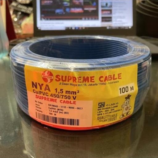 Kabel NYA / TUNGGAL 1.5 mm Biru SUPREME / 100 Meter / NYA 1,5 mm