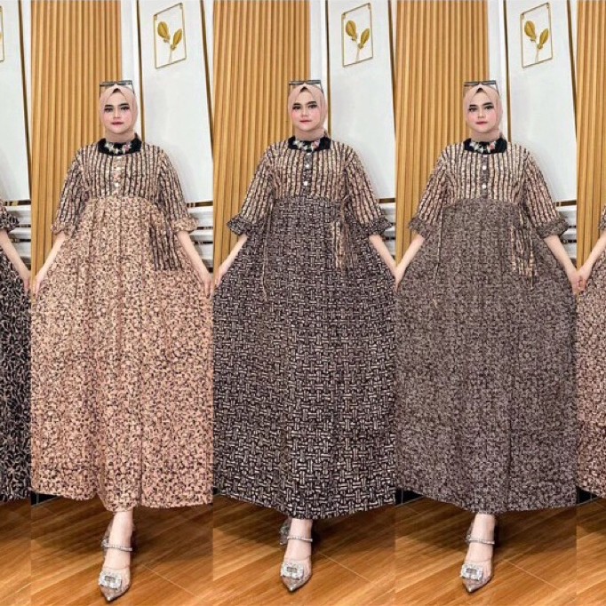 Gamis Maura Mariam Salur Kombinasi - Gamis Cantik Terbaru 2026 Viral Bumil Busui Jumbo