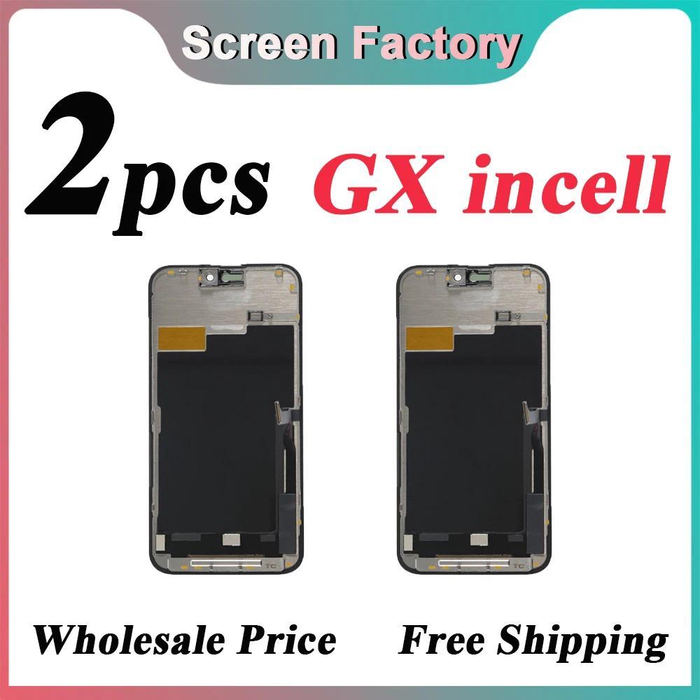 2 Pcs Layar LCD GX Incell untuk iPhone X XS XR 11 12 13 Pro 14 Plus 15 16 Pro Max Rakitan Digitizer 