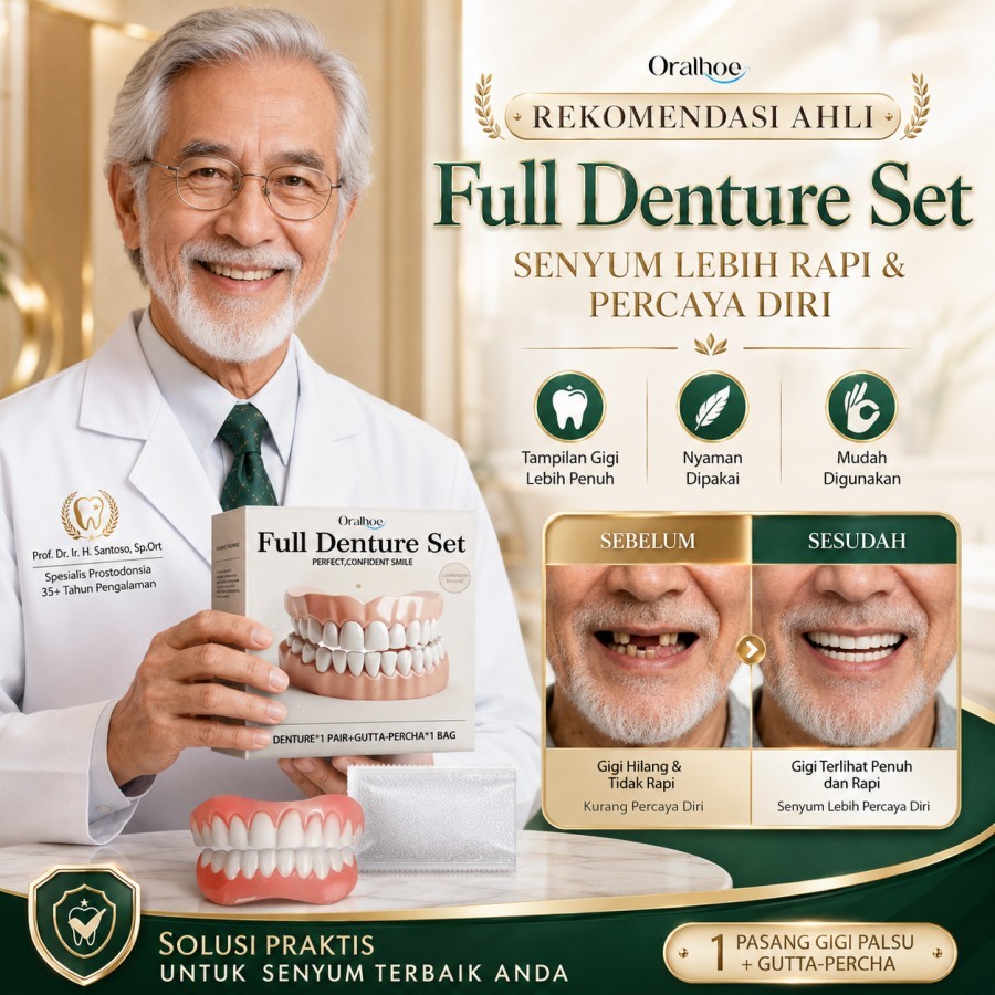 Oralhoe Gigi Palsu Lepas Pasang 1set Denture Set Gigi Palsu Lengkap Gigi Palsu Senyum Sempurna Gigi 