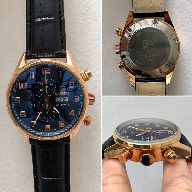 BAJU TANGAN CARRERA CALIBRE 16 LEATHER JAPAN QUARTZ DIAMETER 42mm
