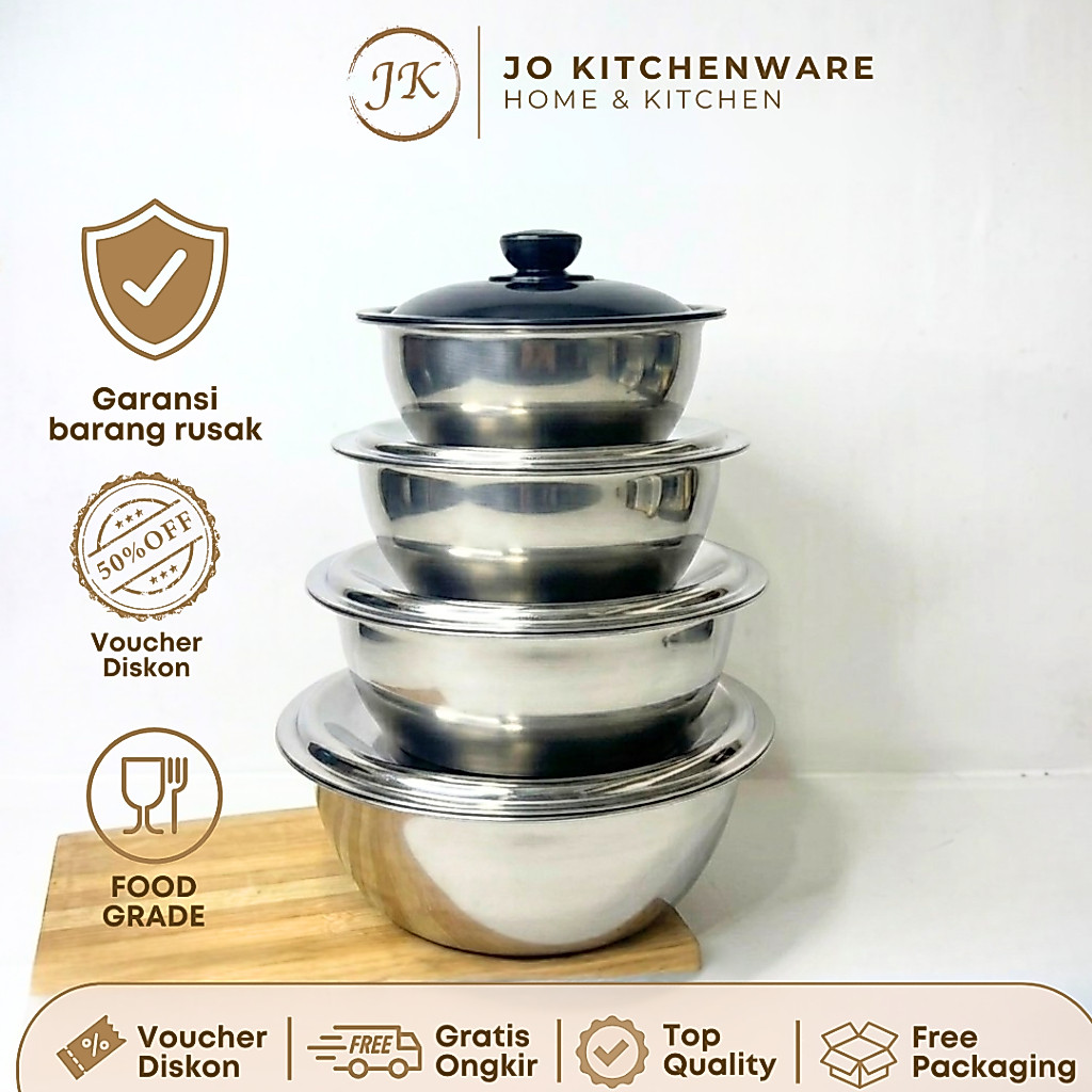 Baskom Tutup Stainless / Set Mangkok Baskom Tutup Stainless Premium Anti Karat Wadah Lauk Sup Serbag
