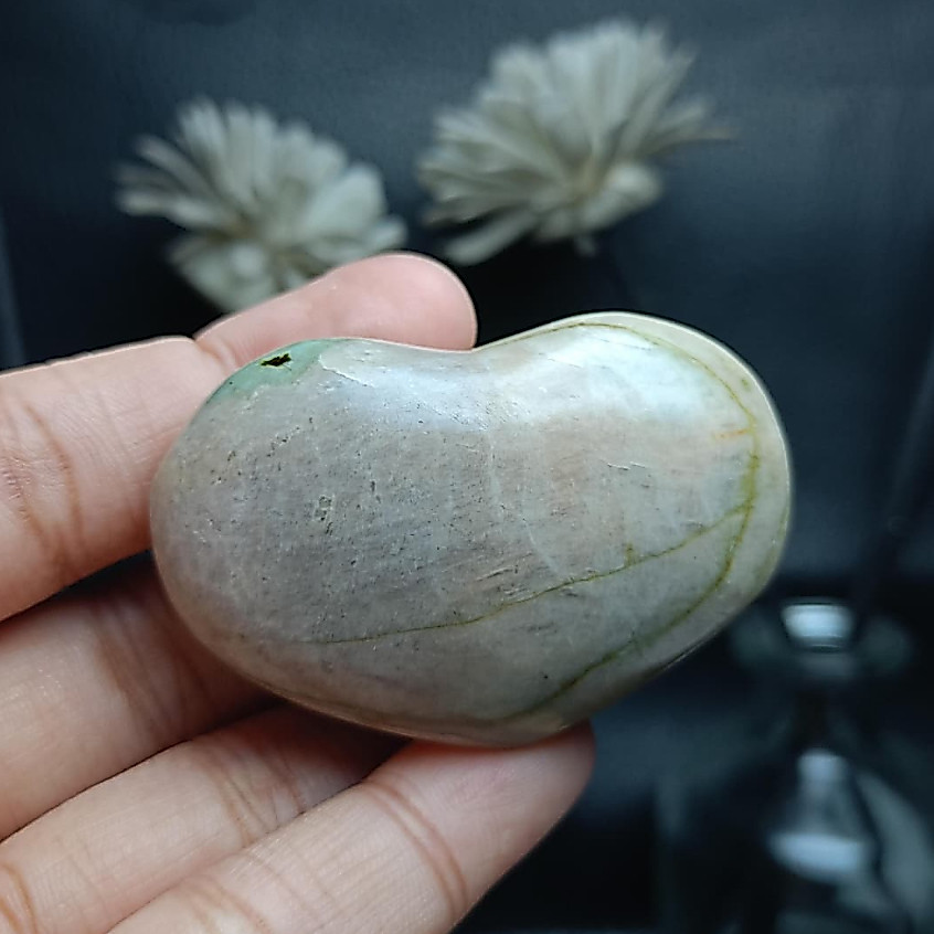 Batu Natural Green Moonstone Heart (2) Batu Asli Alam