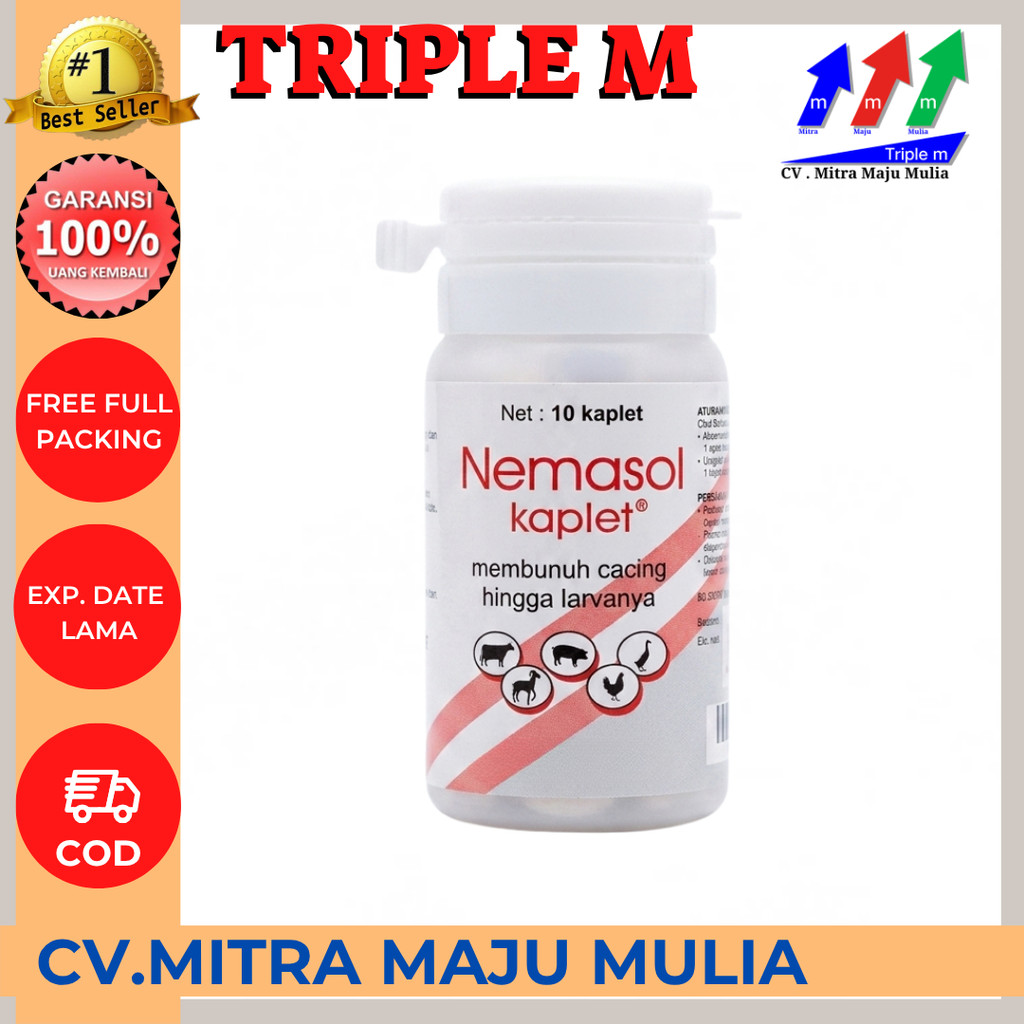 Nemasol 10 Kaplet - Obat Cacing Sapi Kambing Babi Unggas Kerbau Kuda