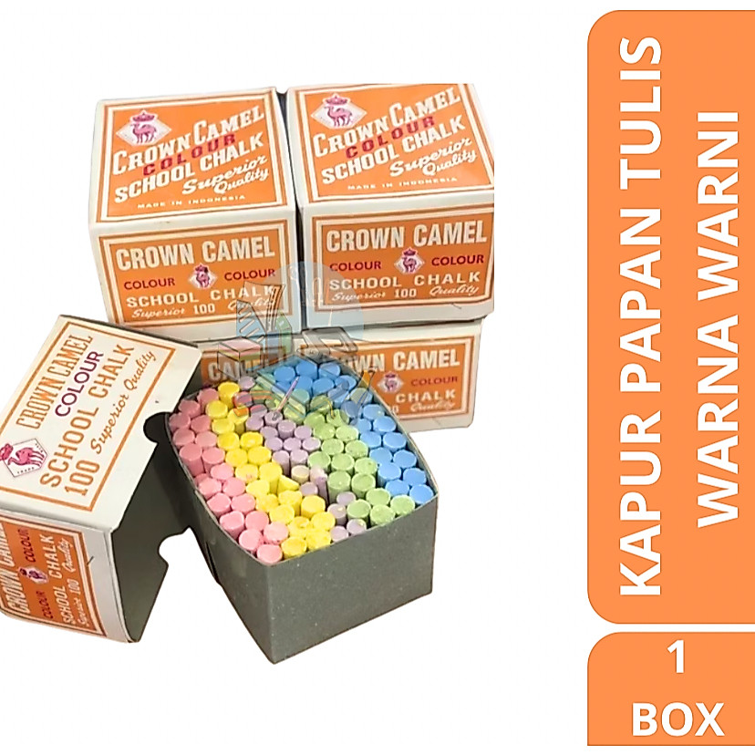 [1 BOX] Kapur Papan Tulis / Kapur Tulis Warna Warni Crown Camel Isi 100 PCS