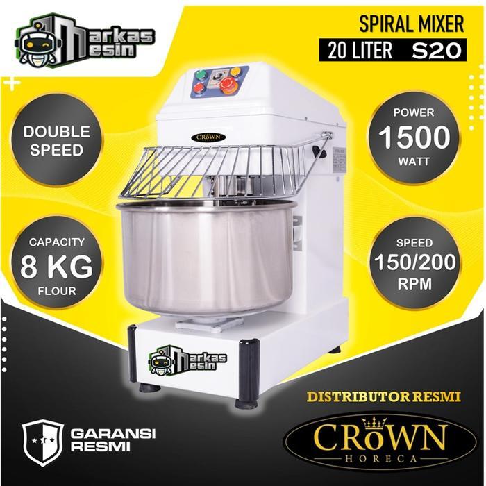 CROWN Spiral Mixer 20 Liter Mesin Pengaduk Adonan Roti Donat S20 Listrik 1500W Garansi Resmi 1 Tahun