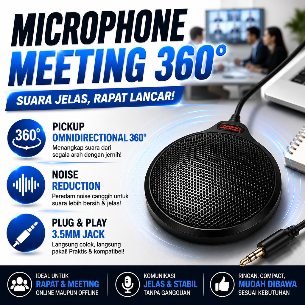 Microphone Metting Rapat 360 Derajat Conference Mic Omnidirectional 3.5mm Jack Zoom Meeting Skype Go