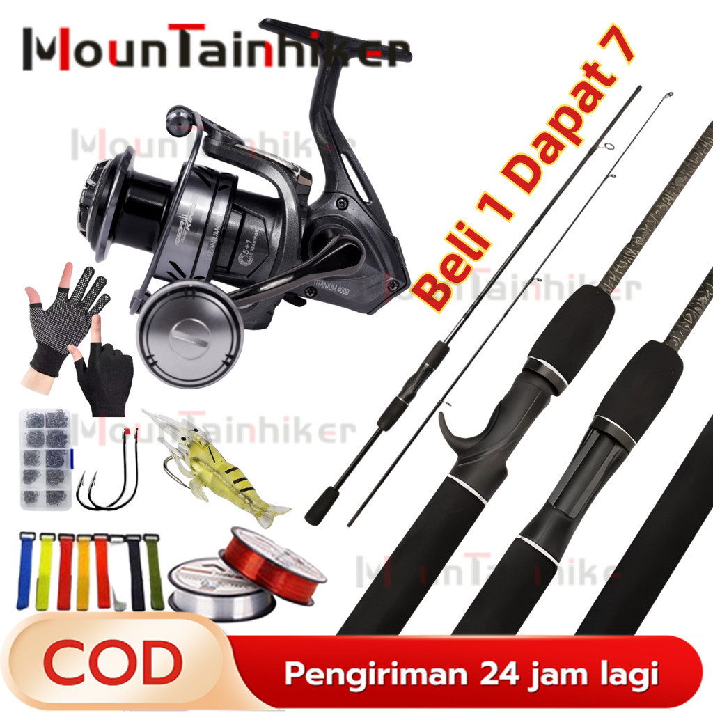 [COD] Set Pancing Carbon Fiber 1.65M-2.40M + Reel SeaKings Titanium 5+1BB 21KG - Joran Teleskopik Po